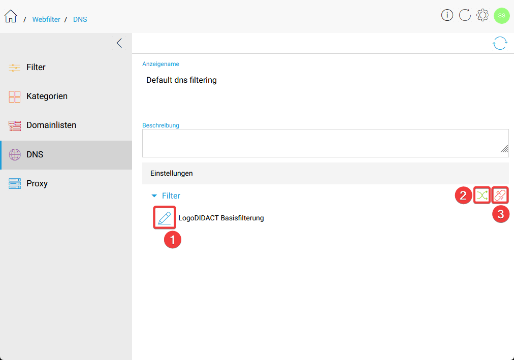 DNS Filter bearbeiten