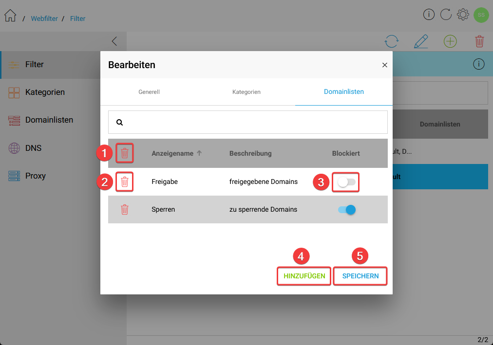 Neuer Filter - Domainlisten